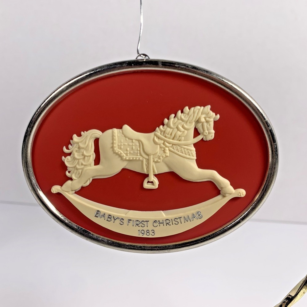 1983 Hallmark Baby's First Christmas Rocking‎ Horse Cameo Keepsake Ornament
